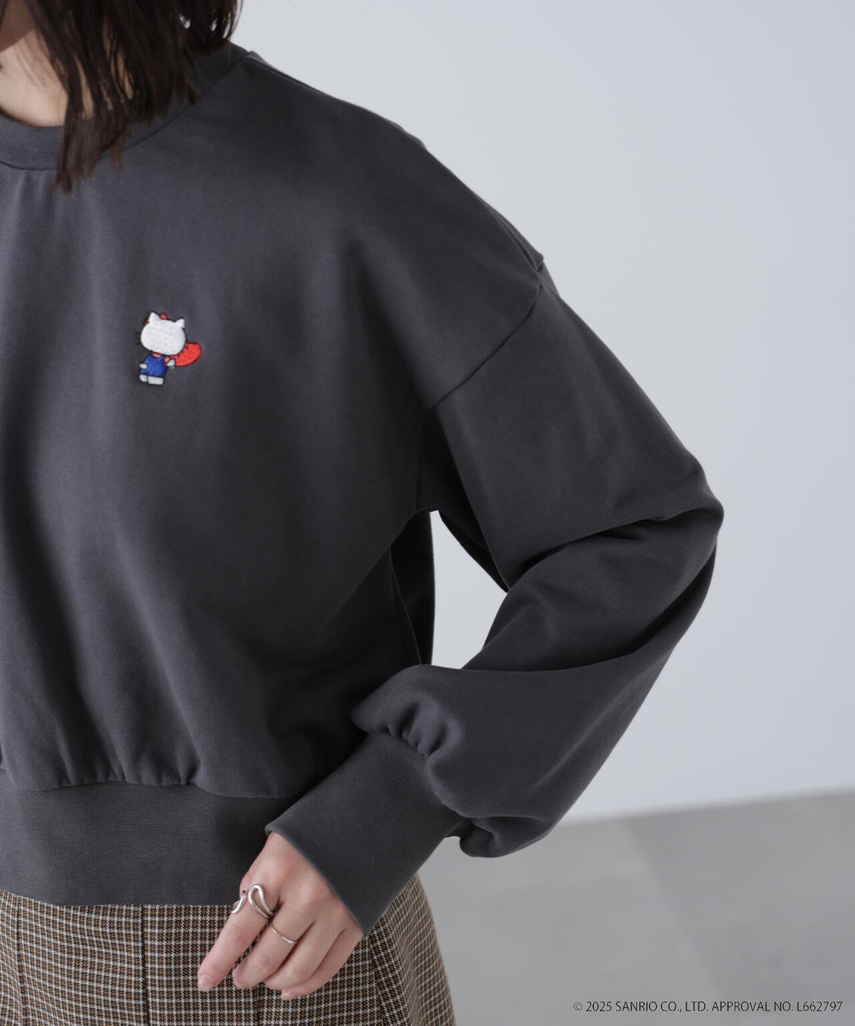 【HELLO KITTY】サンリオキャラクターズコラボ SHORT SWEAT ショートスウェット 胸KITTY×背面LOGO