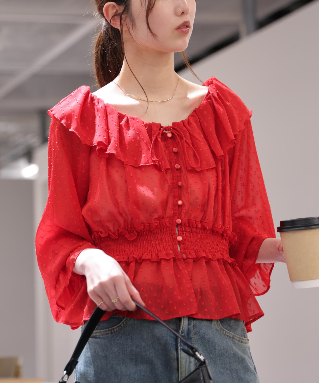 2wayオフショルフリルブラウス