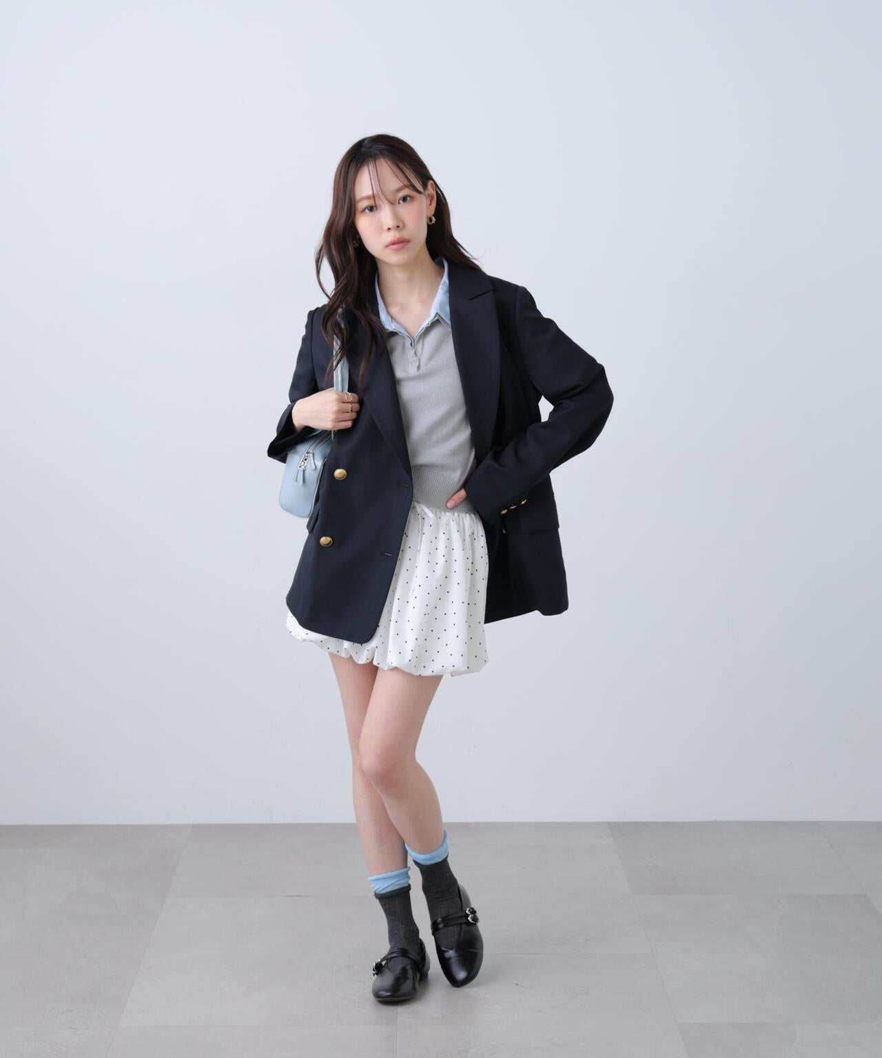 金ボタンダブルブレストジャケット【2サイズ展開】【背中部分:半裏仕様、袖部分:裏地なし】