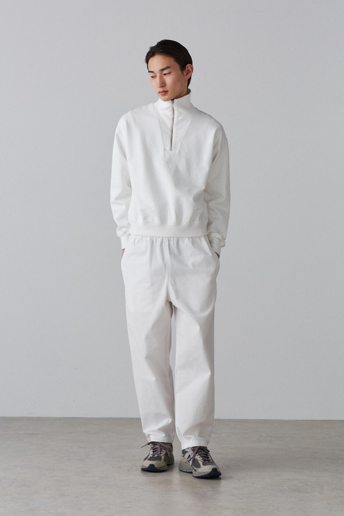 Y / ORGANIC COTTON BLEND HEAVY WEIGHT FLEECE HALF ZIP