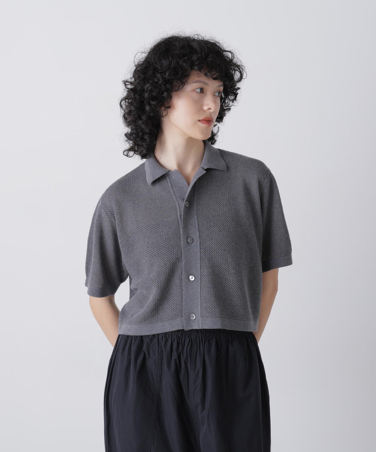 YLEVE / ICE COTTON OPEN COLLAR KNIT