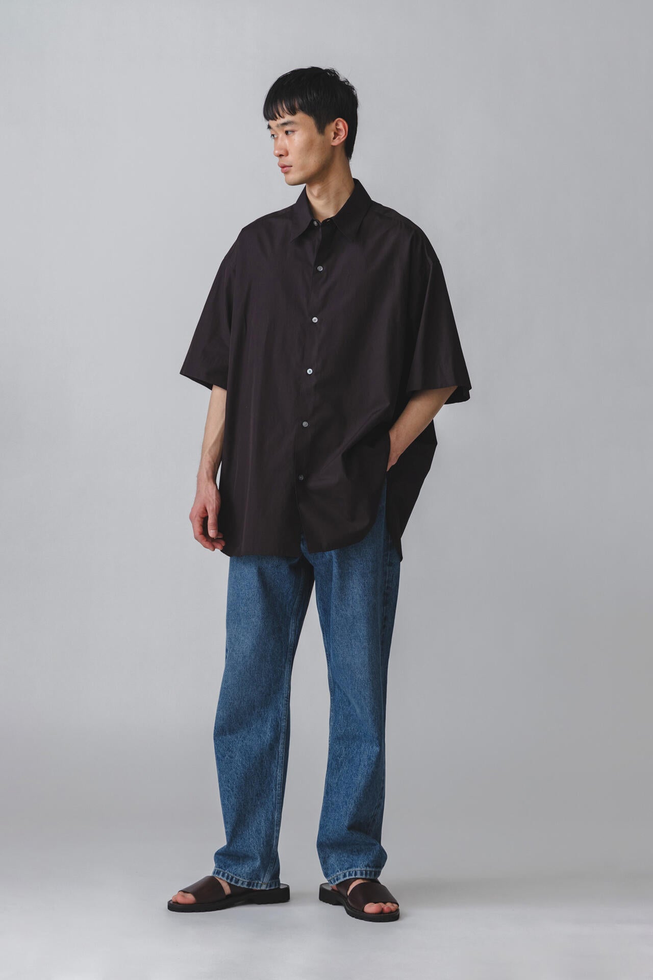STUDIO NICHOLSON / MATTE COTTON POPLIN OVERSIZED SHORT SLEEVE SHIRT