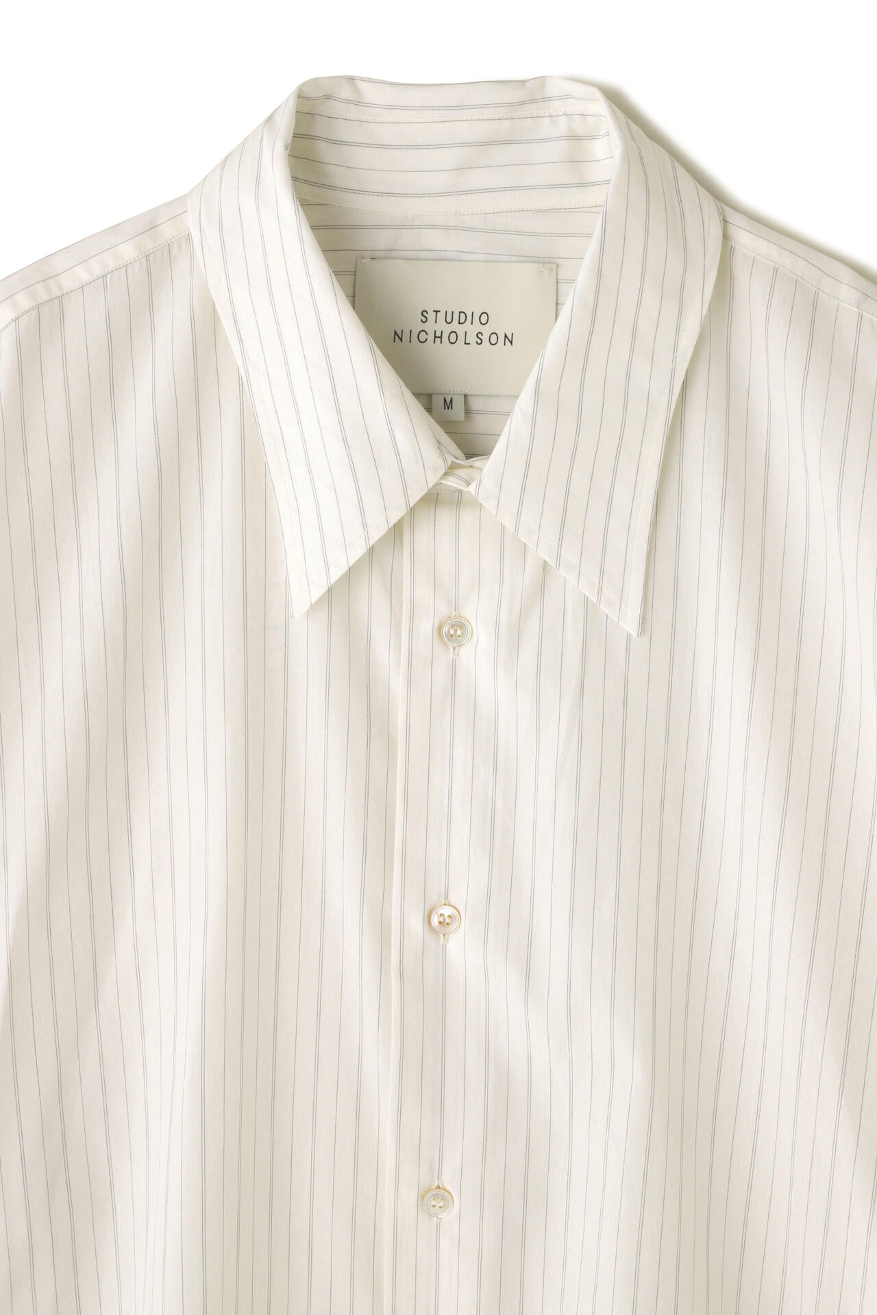 STUDIO NICHOLSON / TICKING STRIPE OVERSIZED FRENCH PLACKET SHIRT