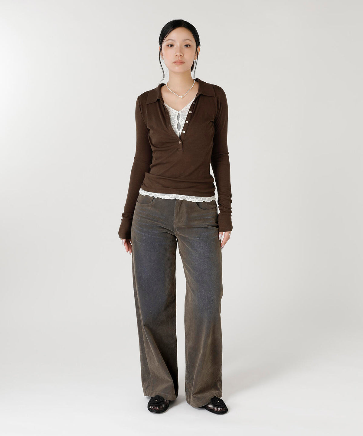 FLOCKED DENIM PANTS