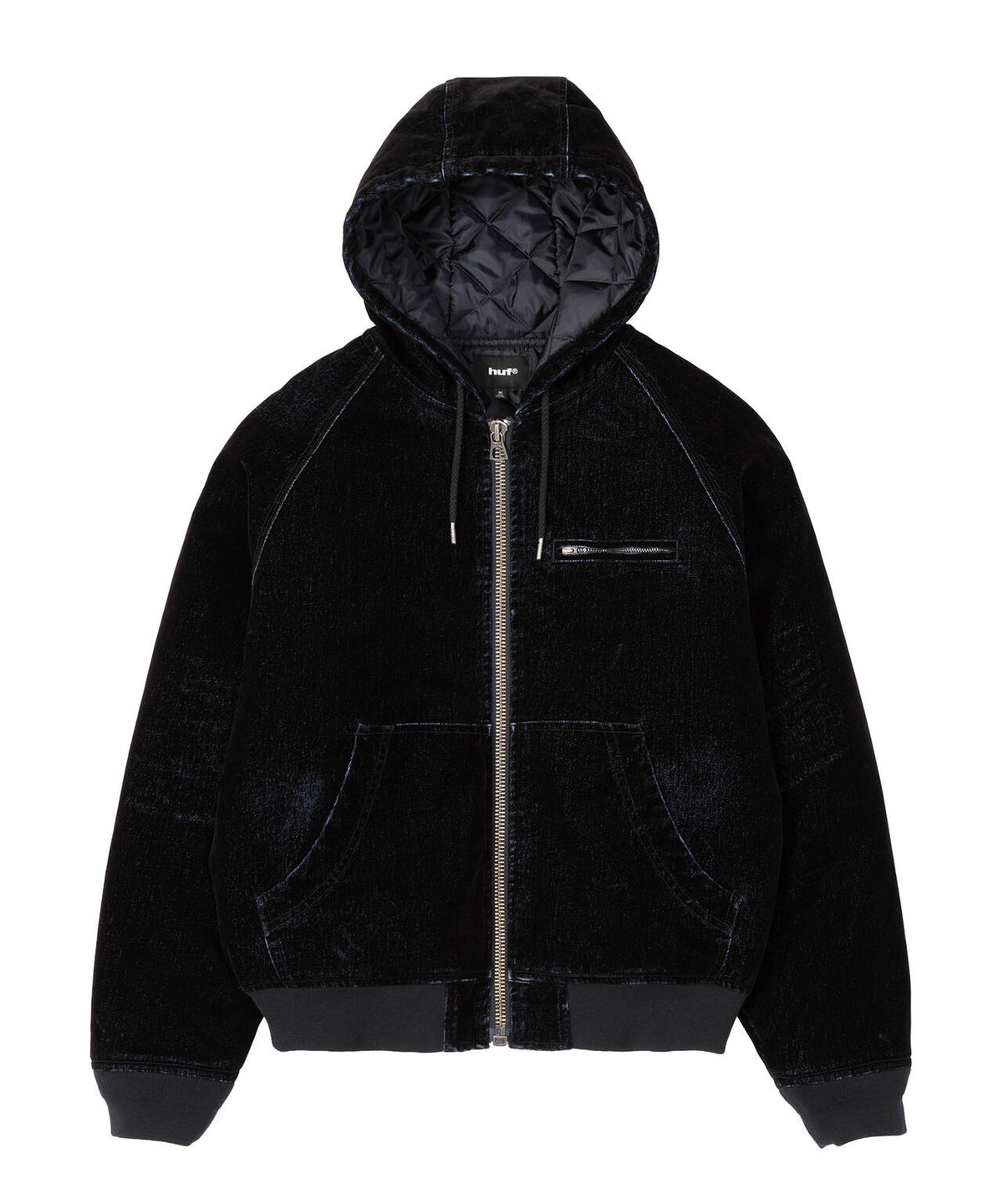 FLOCKED DENIM HOODED JACKET