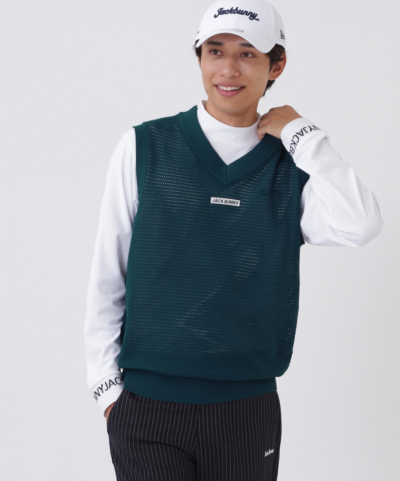 イージーケアキューブメッシュVネックニットベスト (MENS)