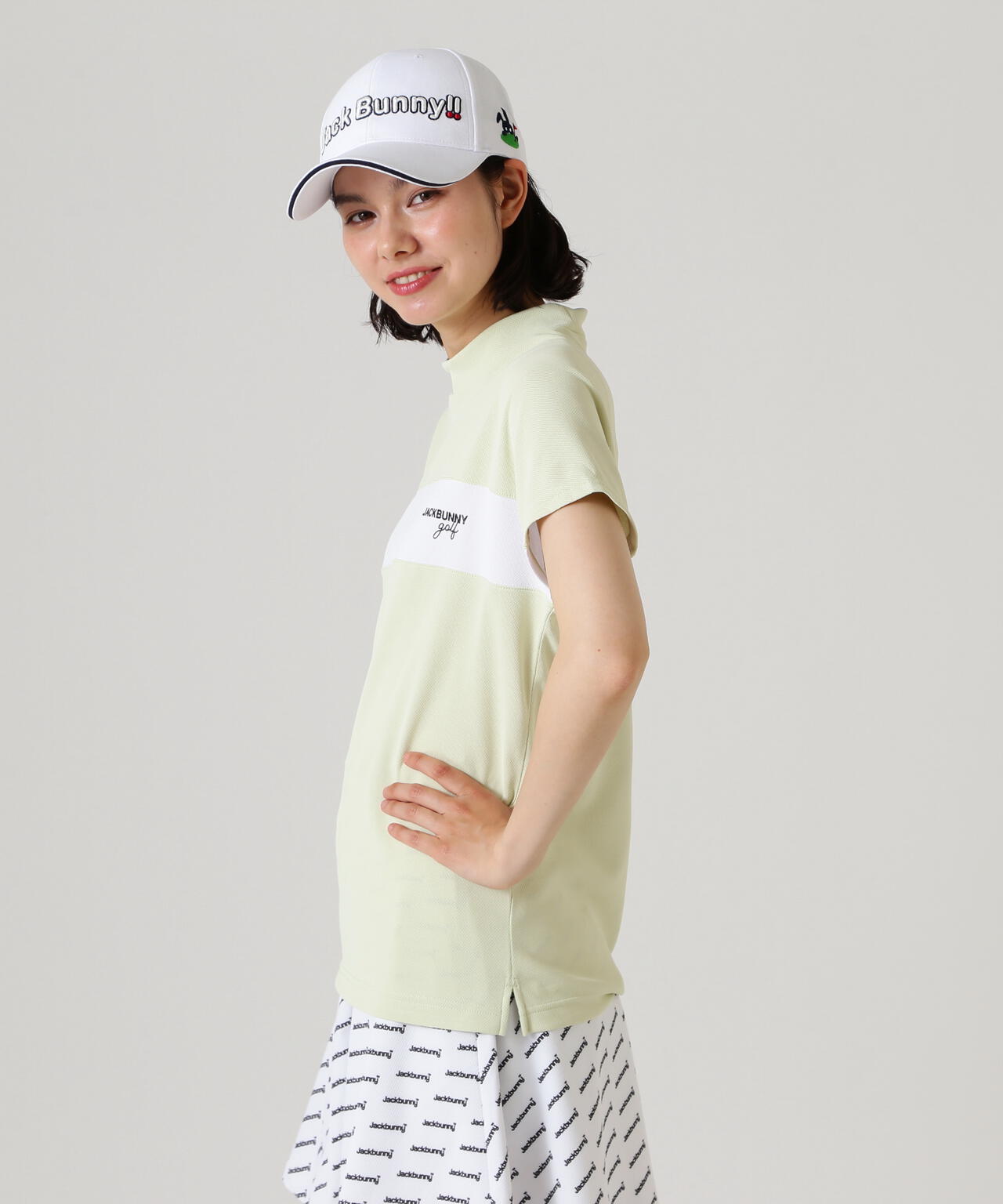 PEメッシュ半袖モックネックカットソー