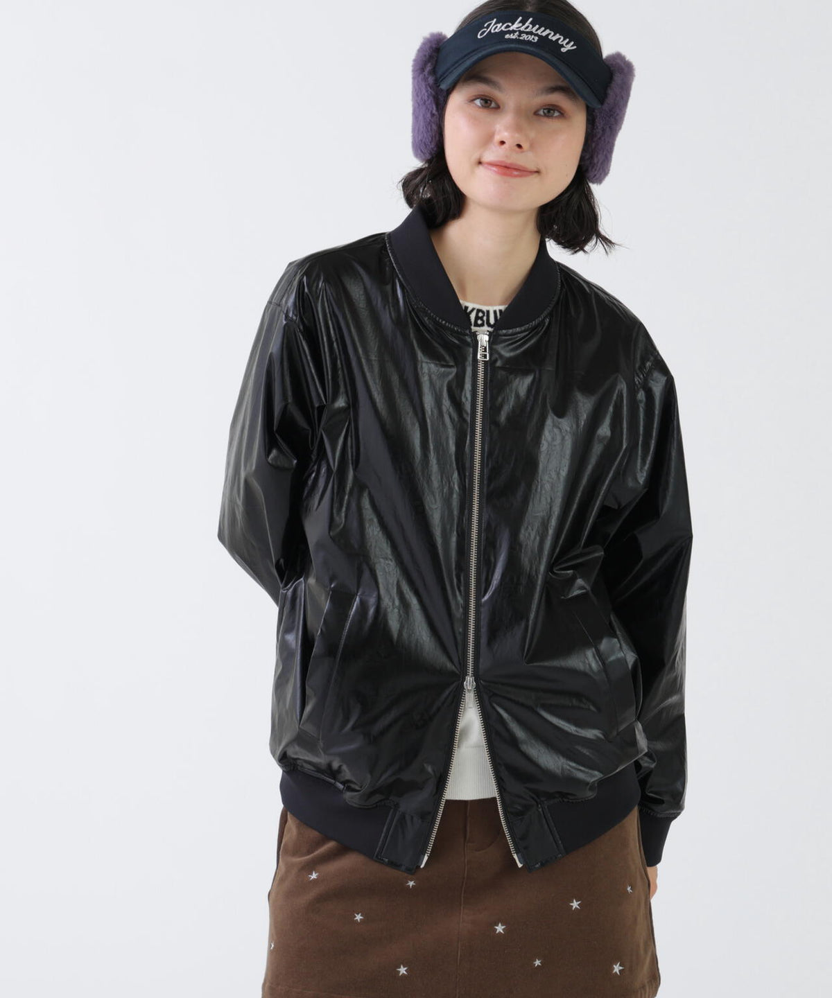 シャイニーロゴタフタジップブルゾン (WOMENS)