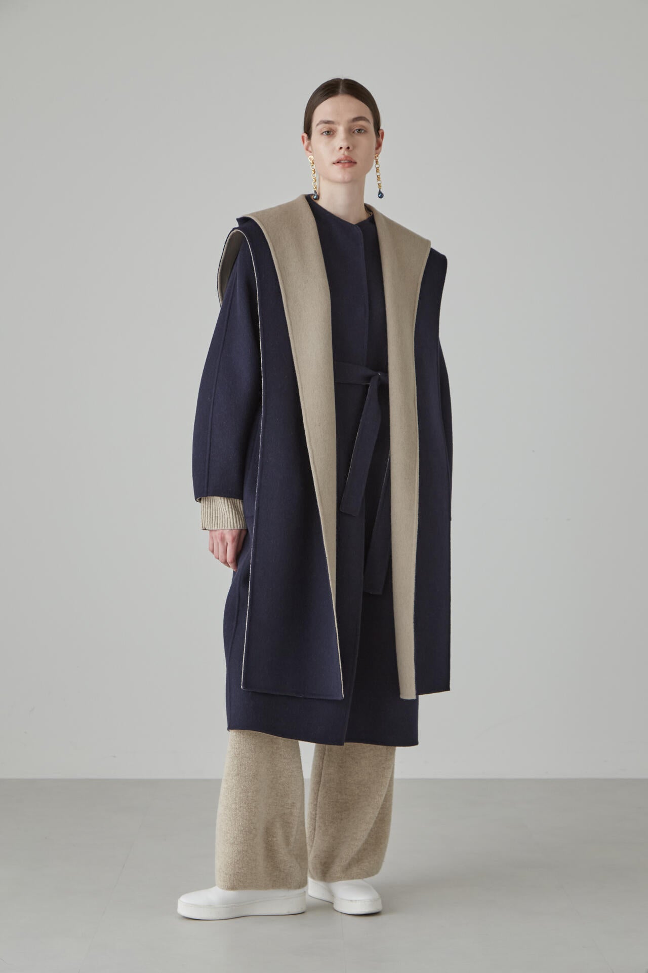 カシミヤ混 2TONE リバーロングコート