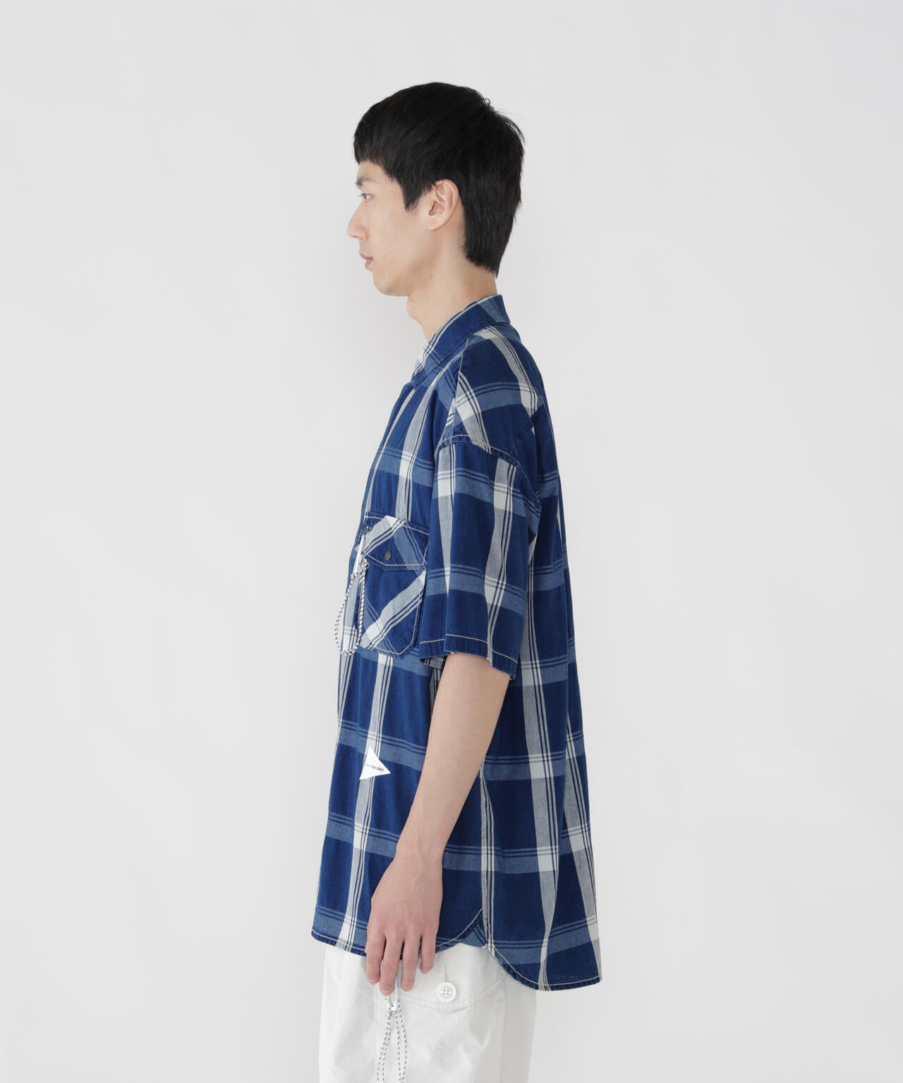 indigo check SS shirt (M)