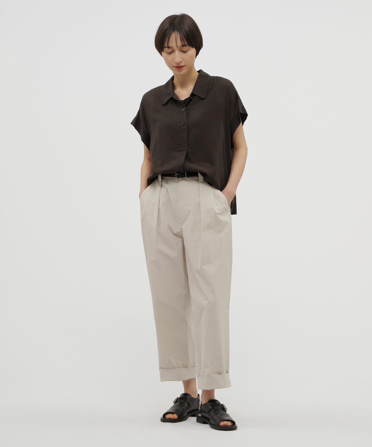 WASHED COTTON POPLIN TROUSERS