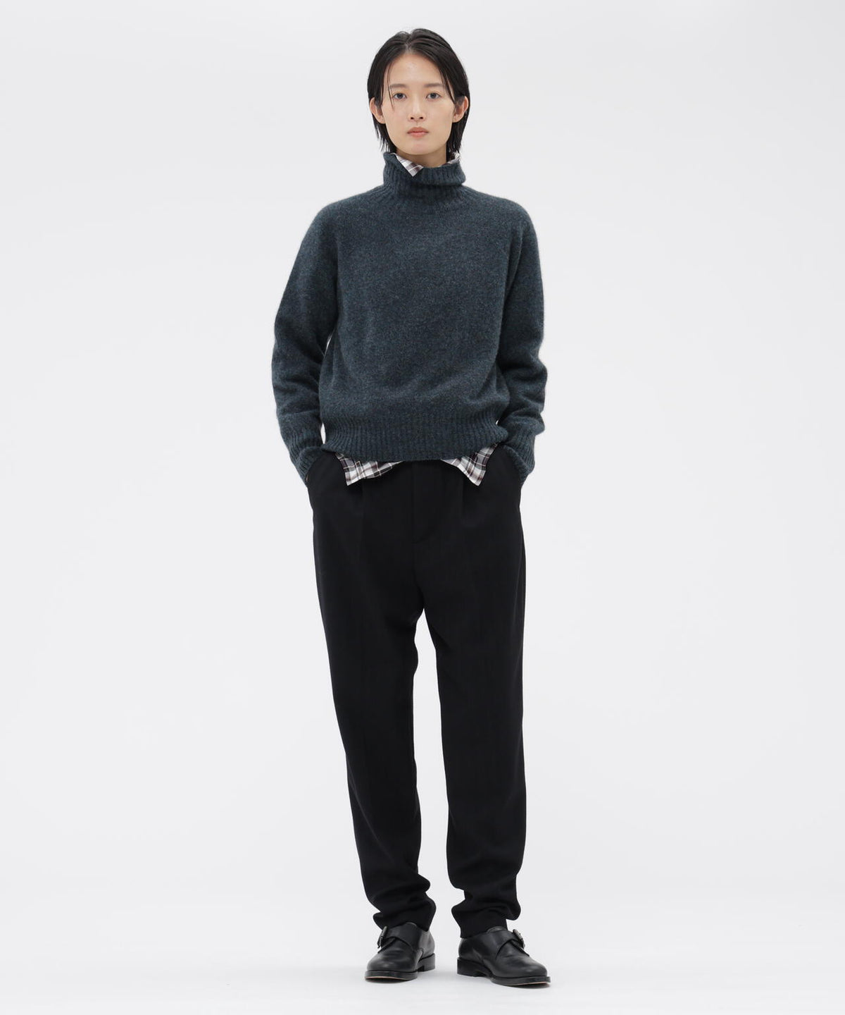 MILLED HERRINGBONE WOOL TROUSERS