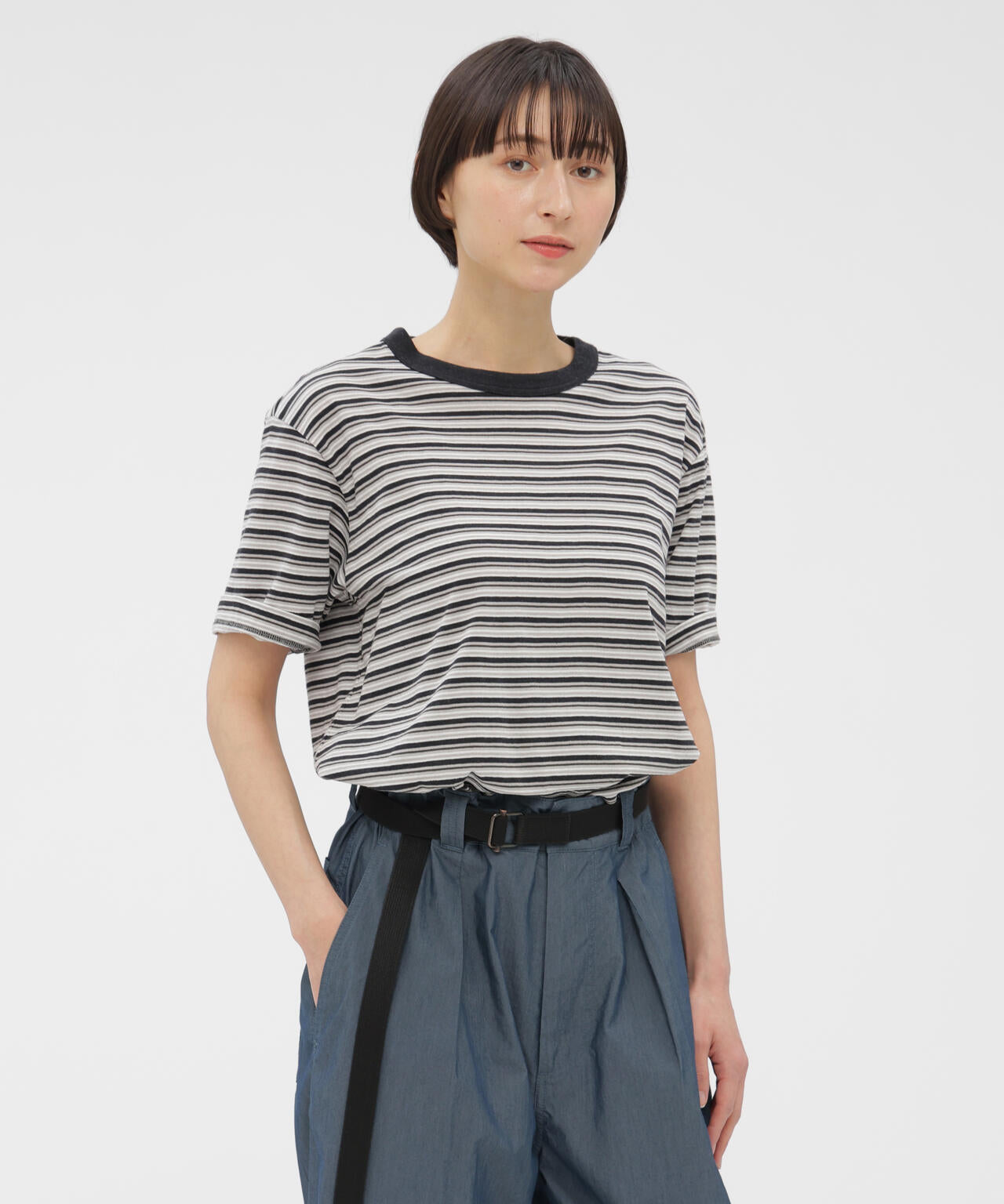 COTTON LINEN MULTI STRIPE JERSEY TOP