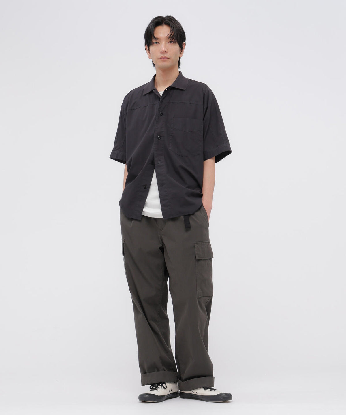 WASHED COTTON NYLON TROUSERS