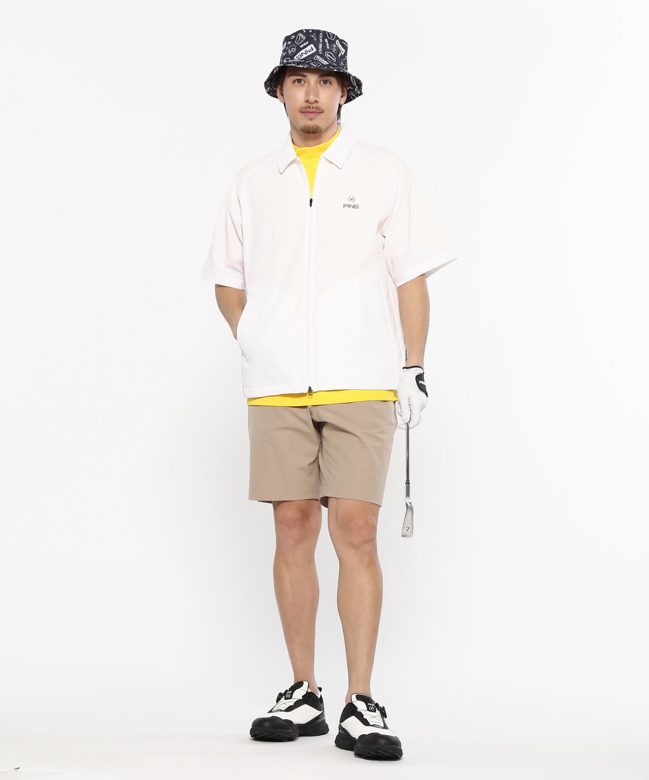 【PING APPAREL】全方向ストレッチサッカー半袖フルジップシャツ <NATIVE> (MENS)