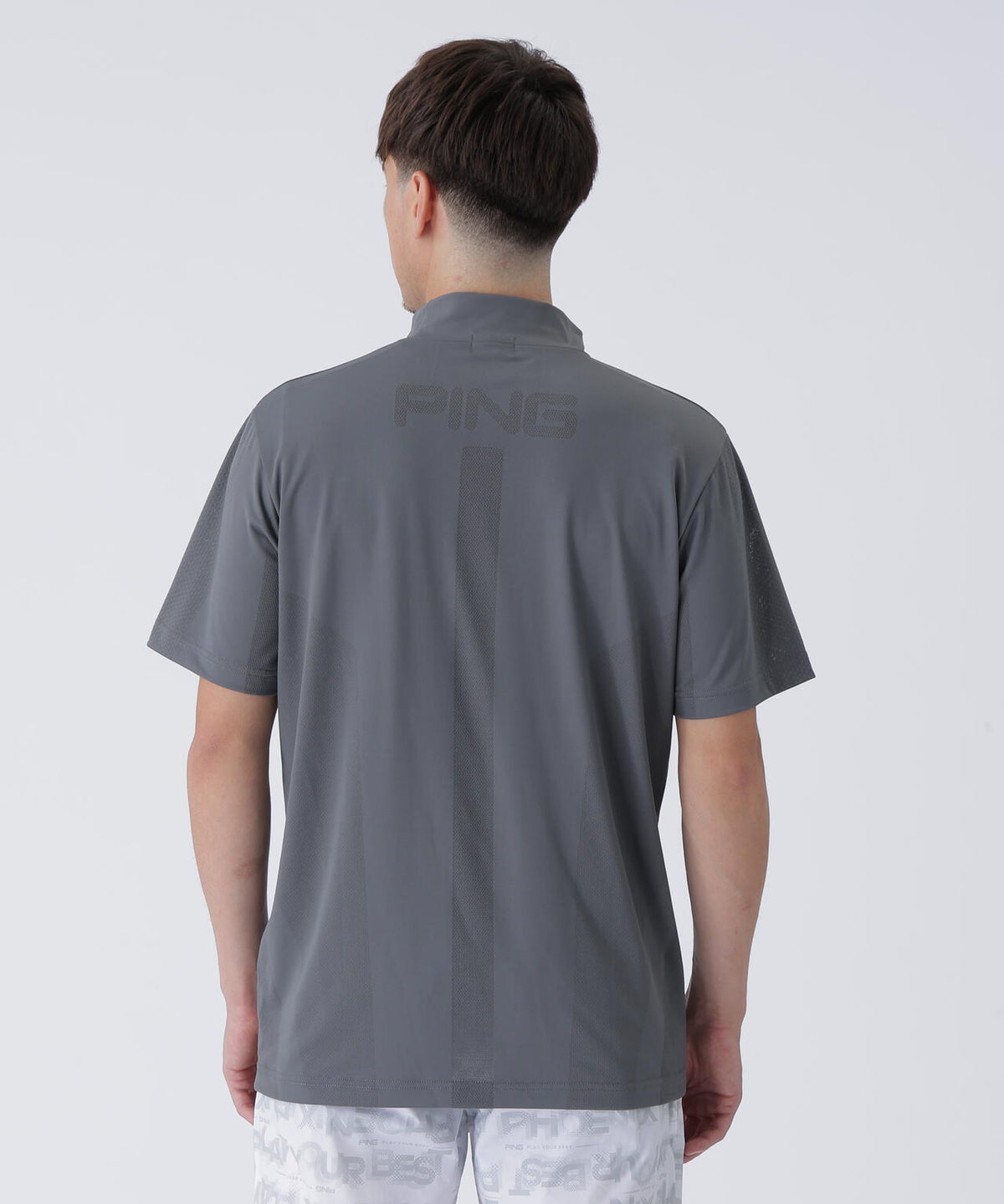 【PING APPAREL】メッシュジャカード半袖ハイネックシャツ <PERFORMANCE> (MENS)