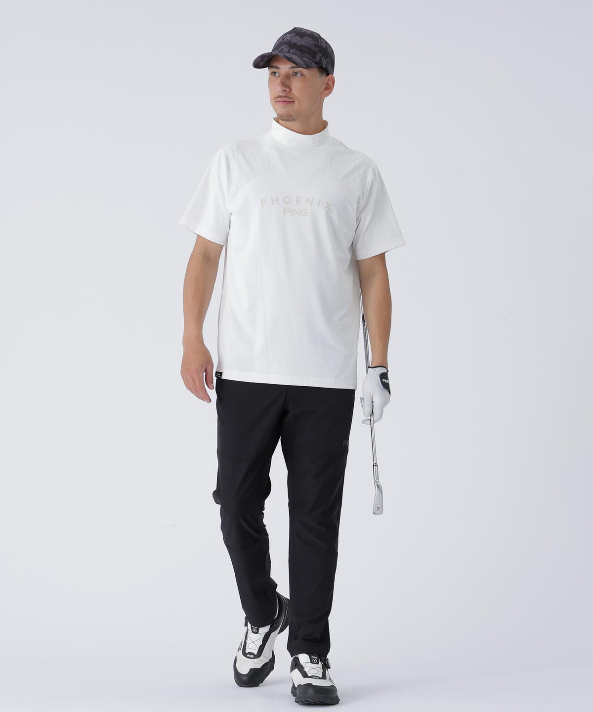 【PING APPAREL】メッシュジャカード半袖ハイネックシャツ <PERFORMANCE> (MENS)