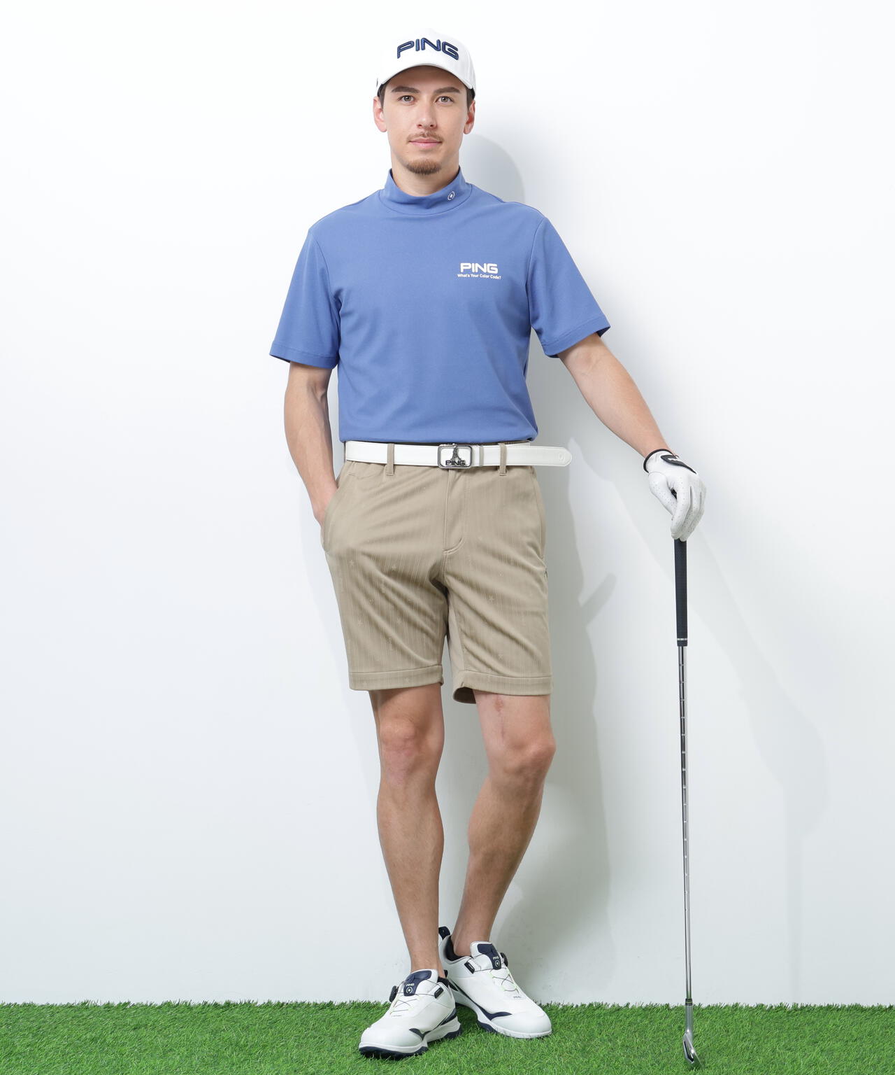 【PING APPAREL】全方向ストレッチ凸凹ストライプジャカードショートパンツ <NATIVE> (MENS)
