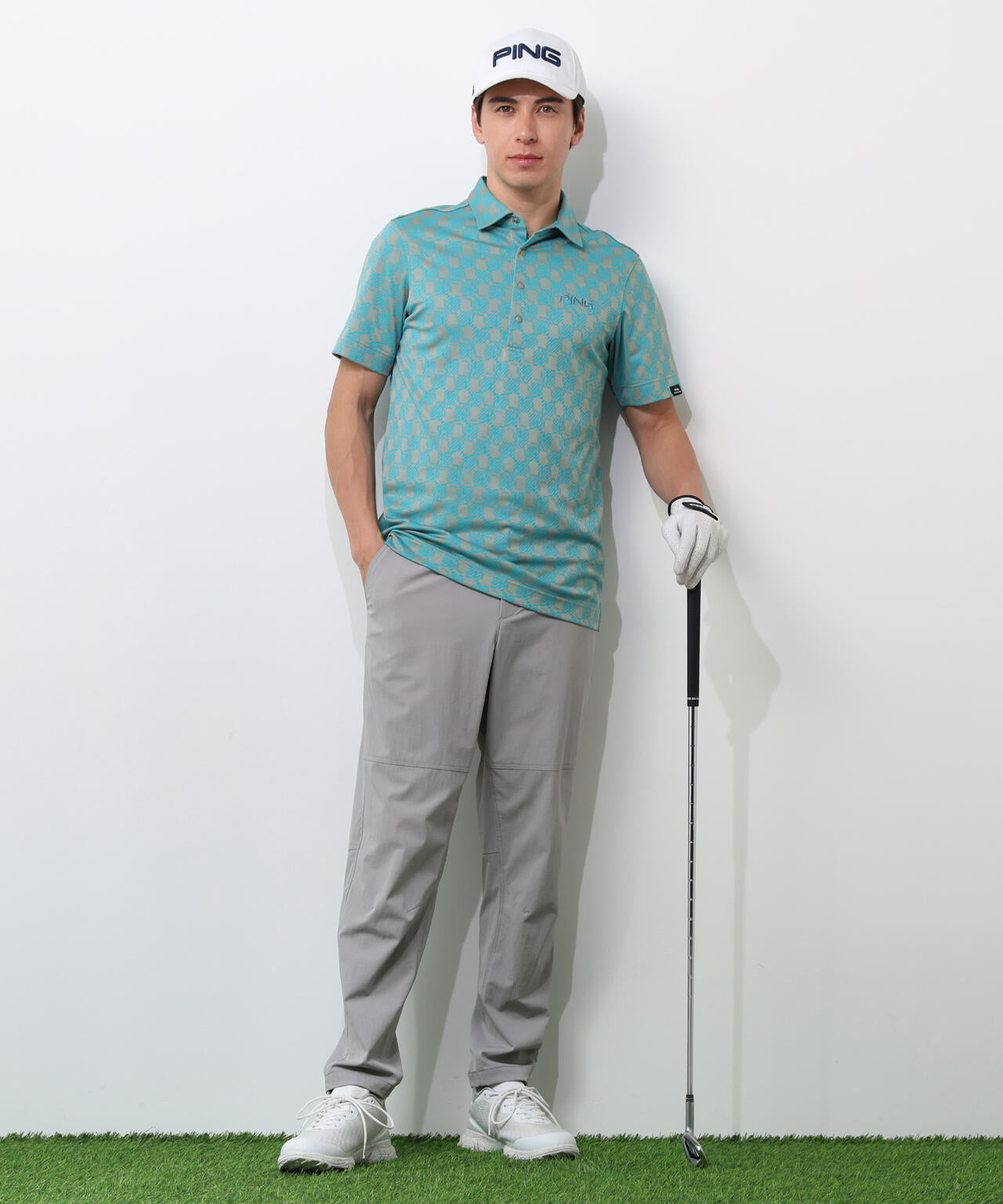 【PING APPAREL】AZモノグラムジャカードブロックロゴ半袖ポロシャツ <PERFORMANCE> (MENS)