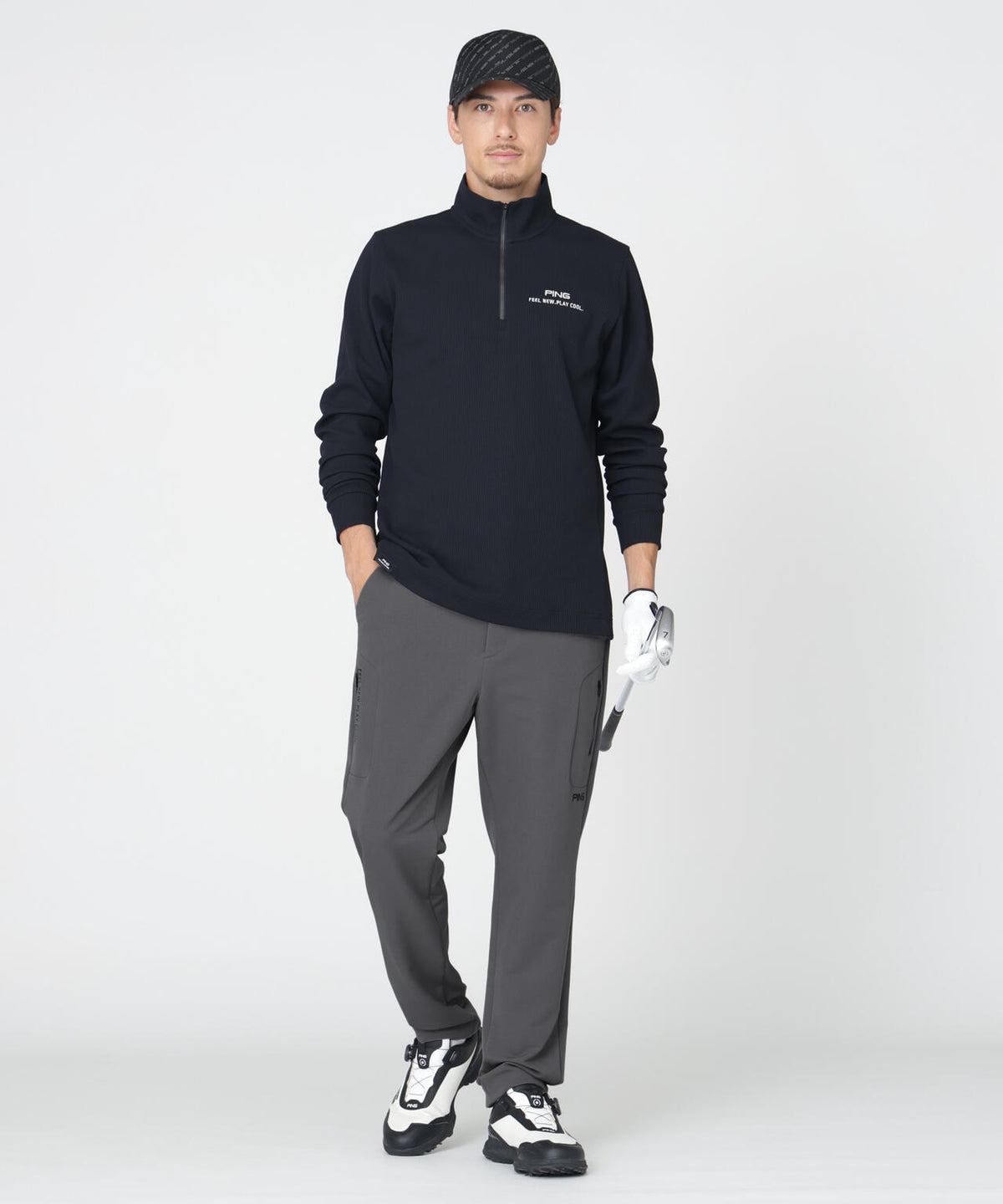 【PING APPAREL】ストレッチワッフルハーフジップカットソー (MENS)