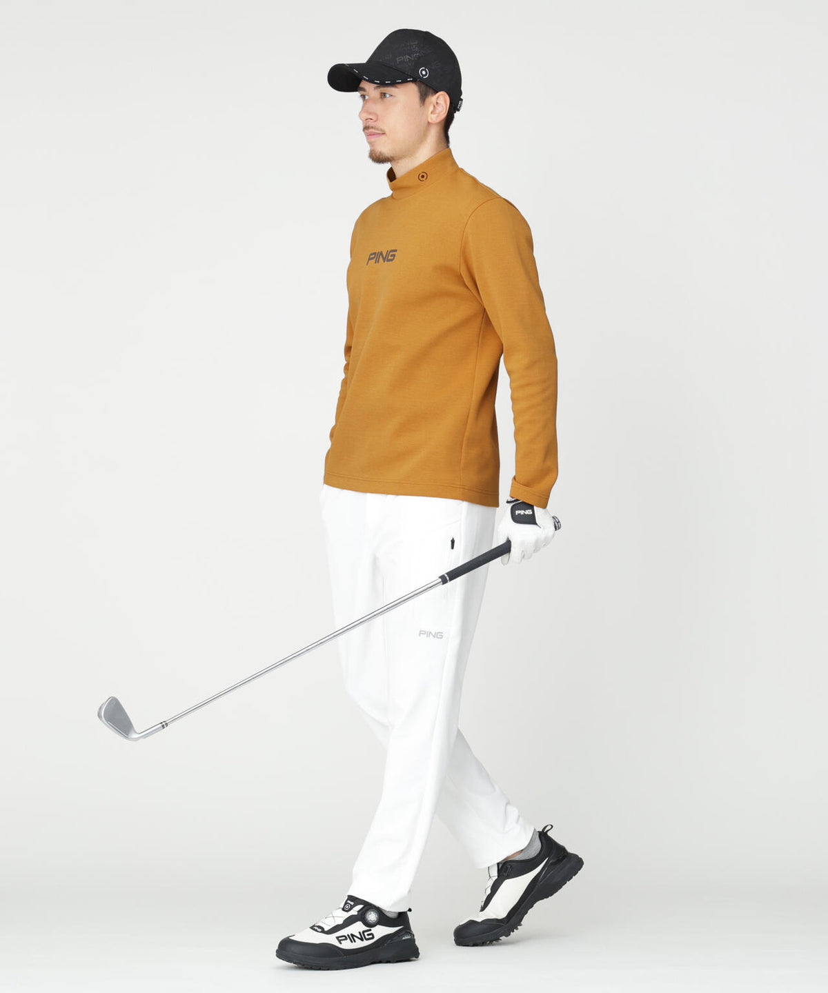 【PING APPAREL】ANSERプリントストレッチダンボール長袖ハイネックシャツ (MENS)