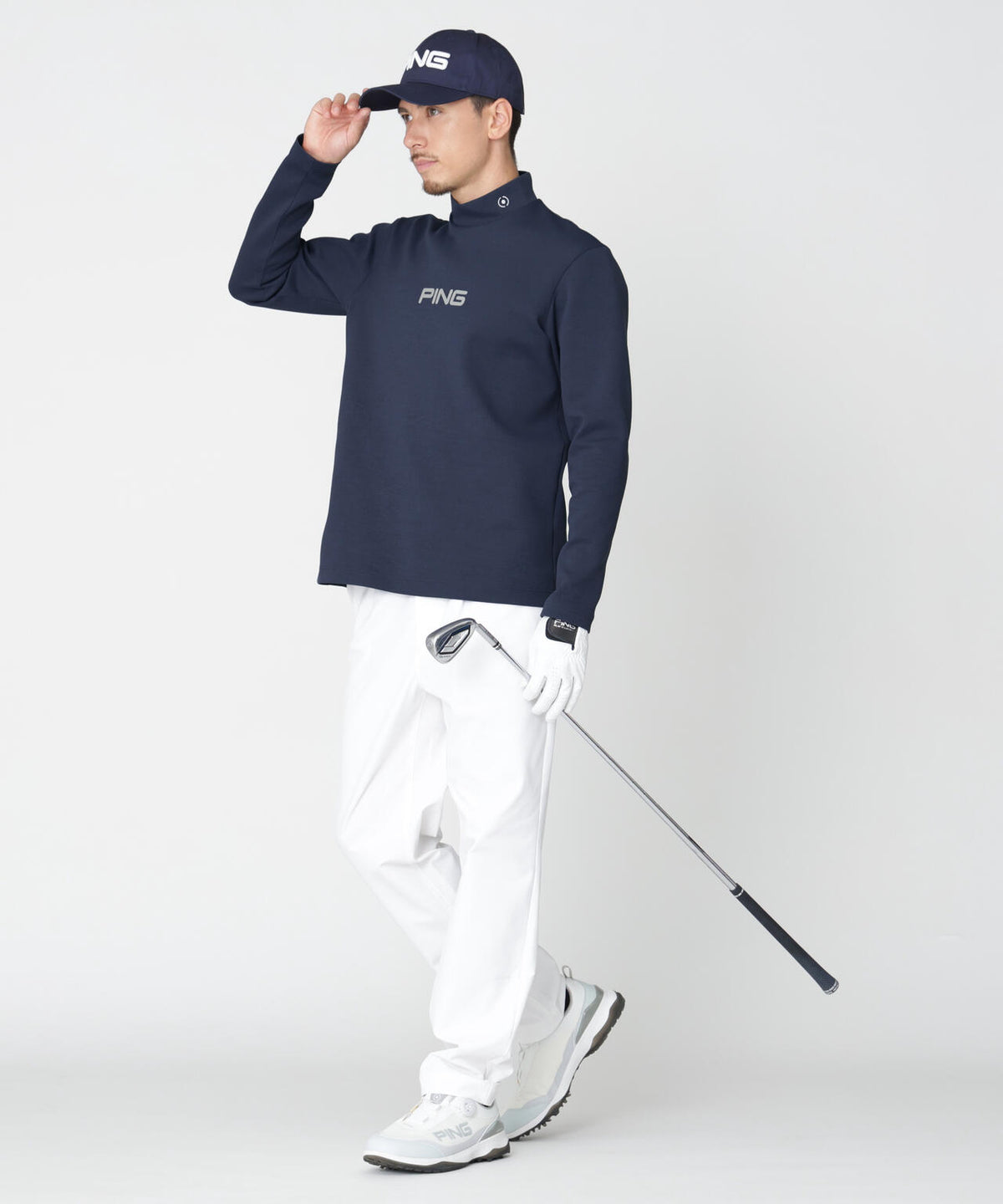 【PING APPAREL】ANSERプリントストレッチダンボール長袖ハイネックシャツ (MENS)