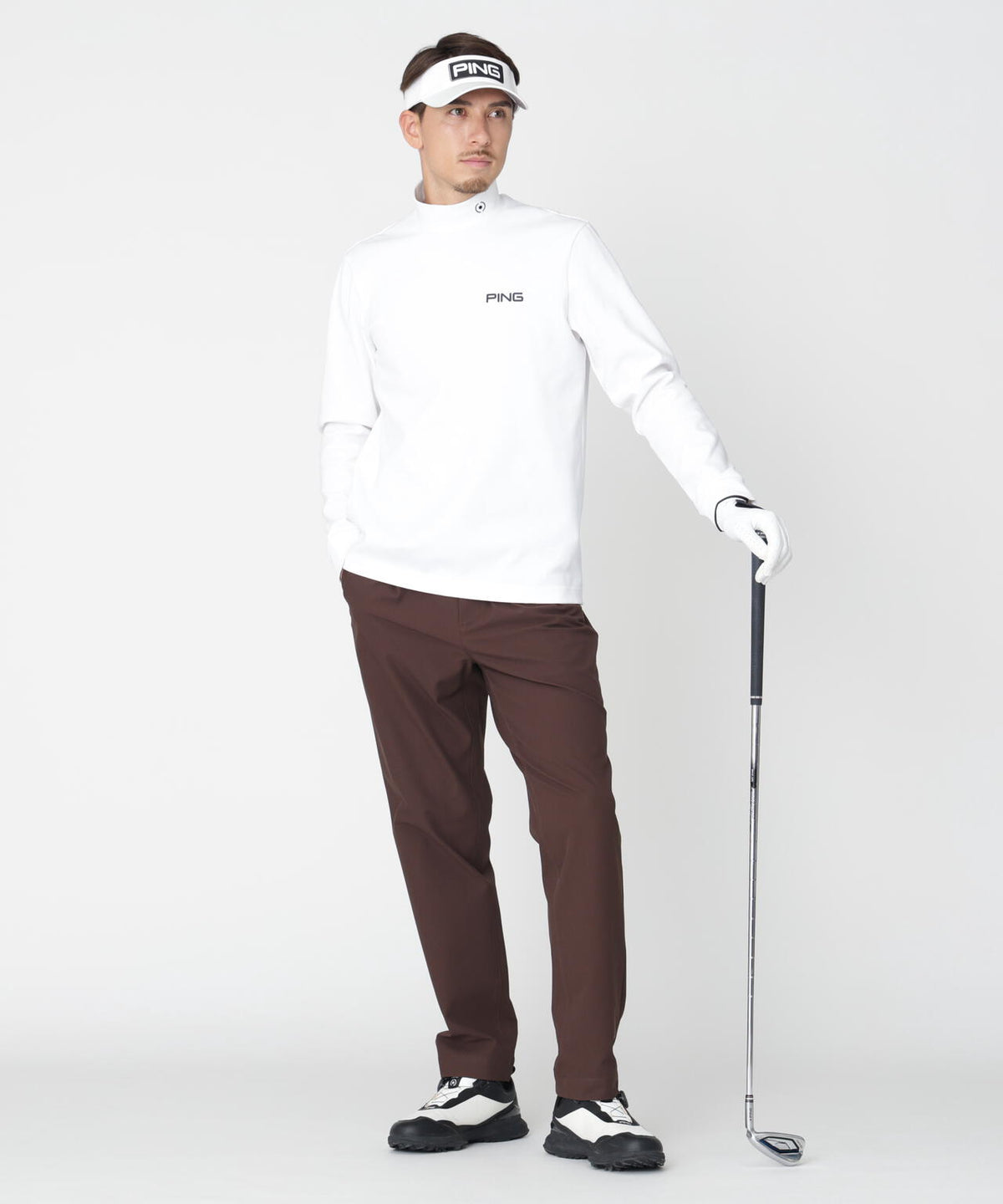 【PING APPAREL】スパンライクポンチ長袖ハイネックシャツ (MENS)
