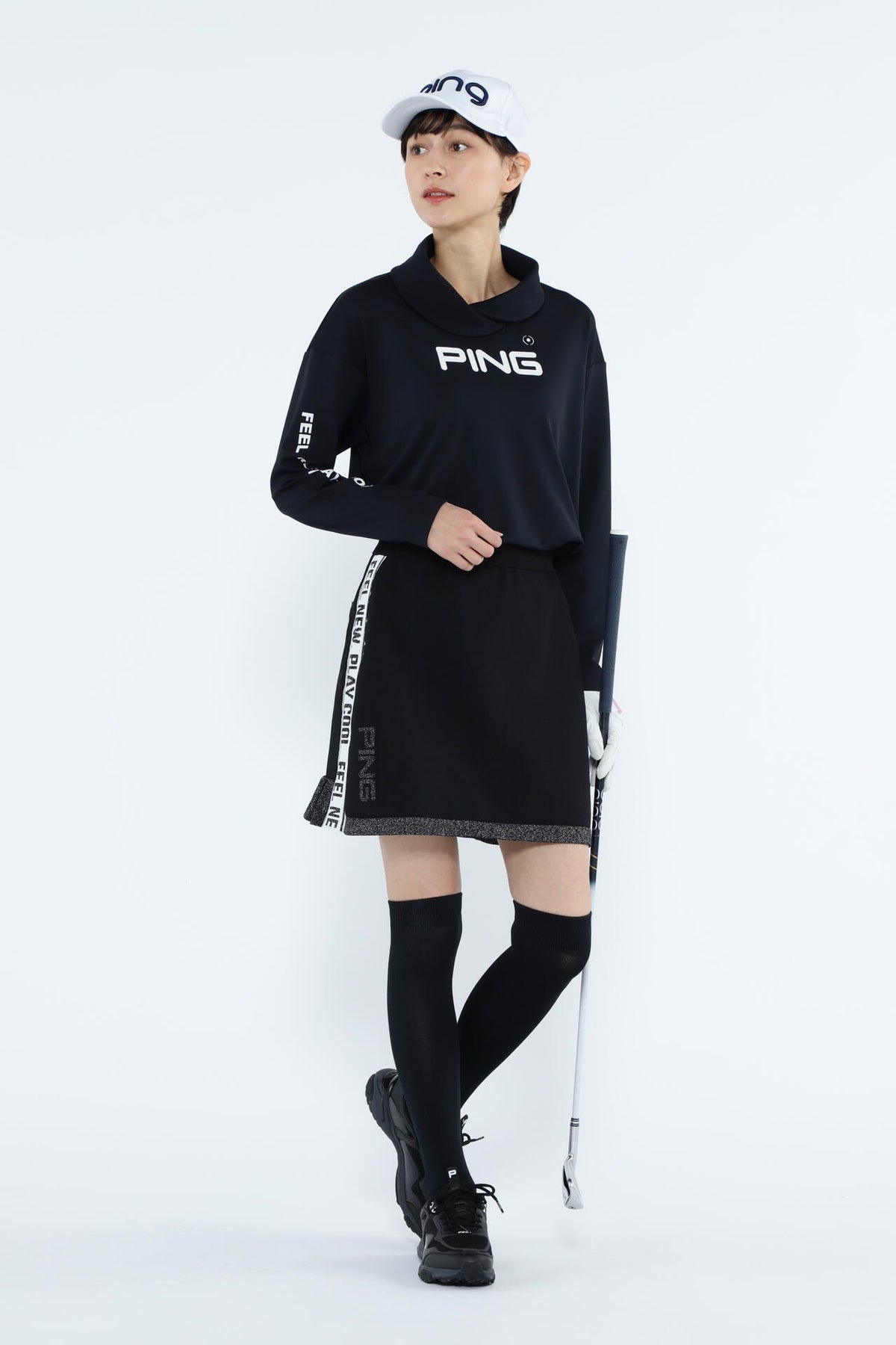 【PING APPAREL】ベアスムースUVハイストレッチ長袖裏フリース変形ハイネックカットソー <GOLD> (LADIES)