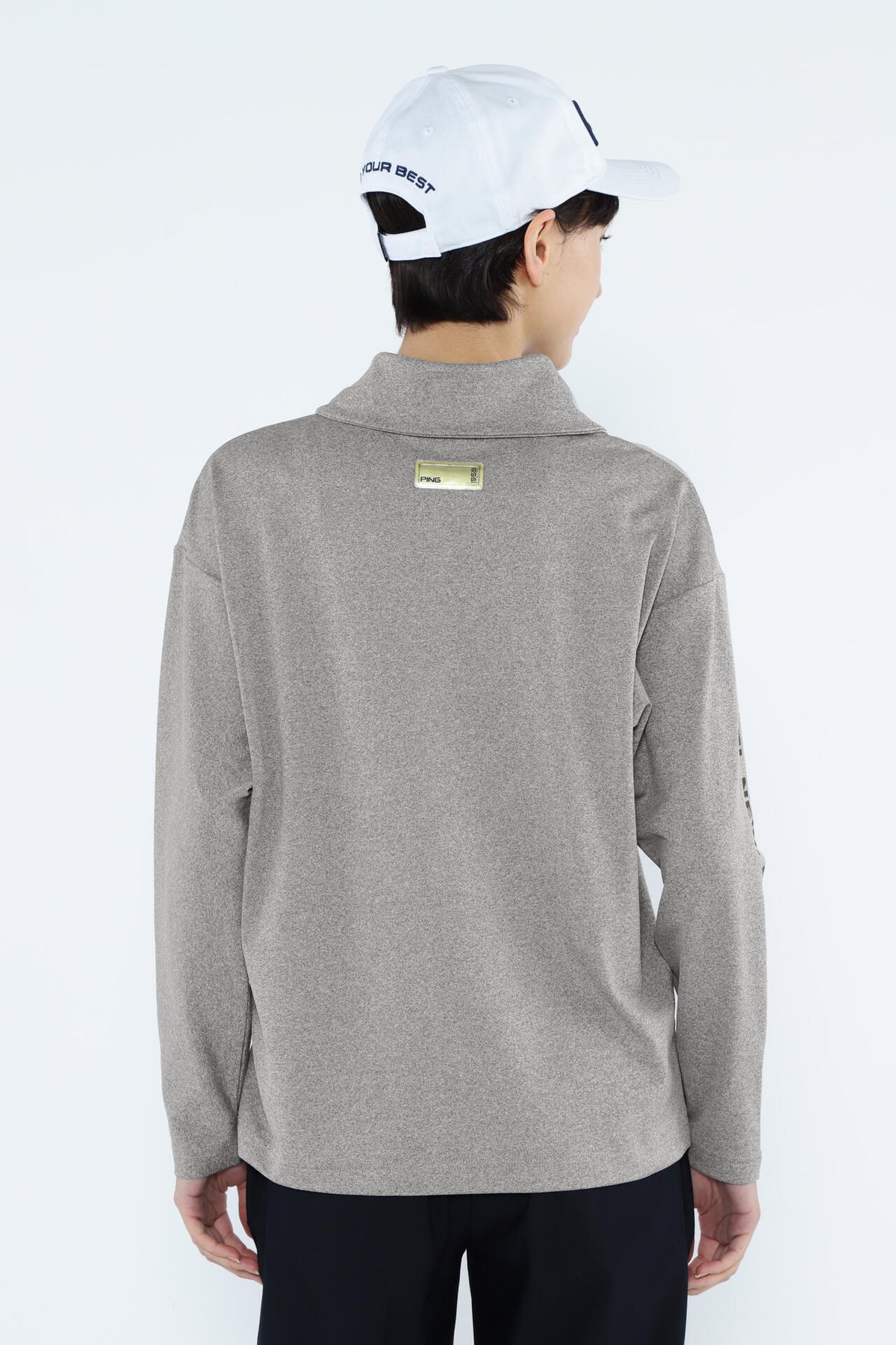 【PING APPAREL】ベアスムースUVハイストレッチ長袖裏フリース変形ハイネックカットソー <GOLD> (LADIES)
