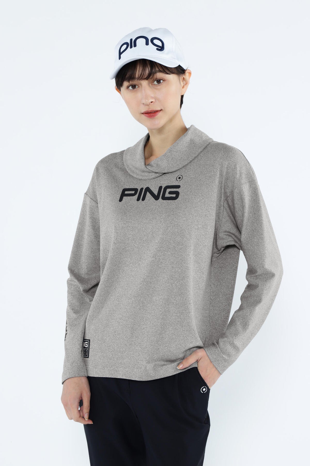 【PING APPAREL】ベアスムースUVハイストレッチ長袖裏フリース変形ハイネックカットソー <GOLD> (LADIES)