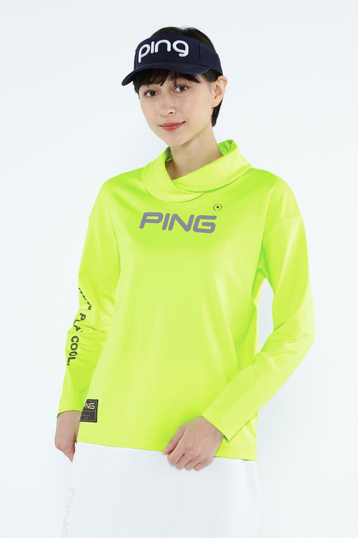【PING APPAREL】ベアスムースUVハイストレッチ長袖裏フリース変形ハイネックカットソー <GOLD> (LADIES)