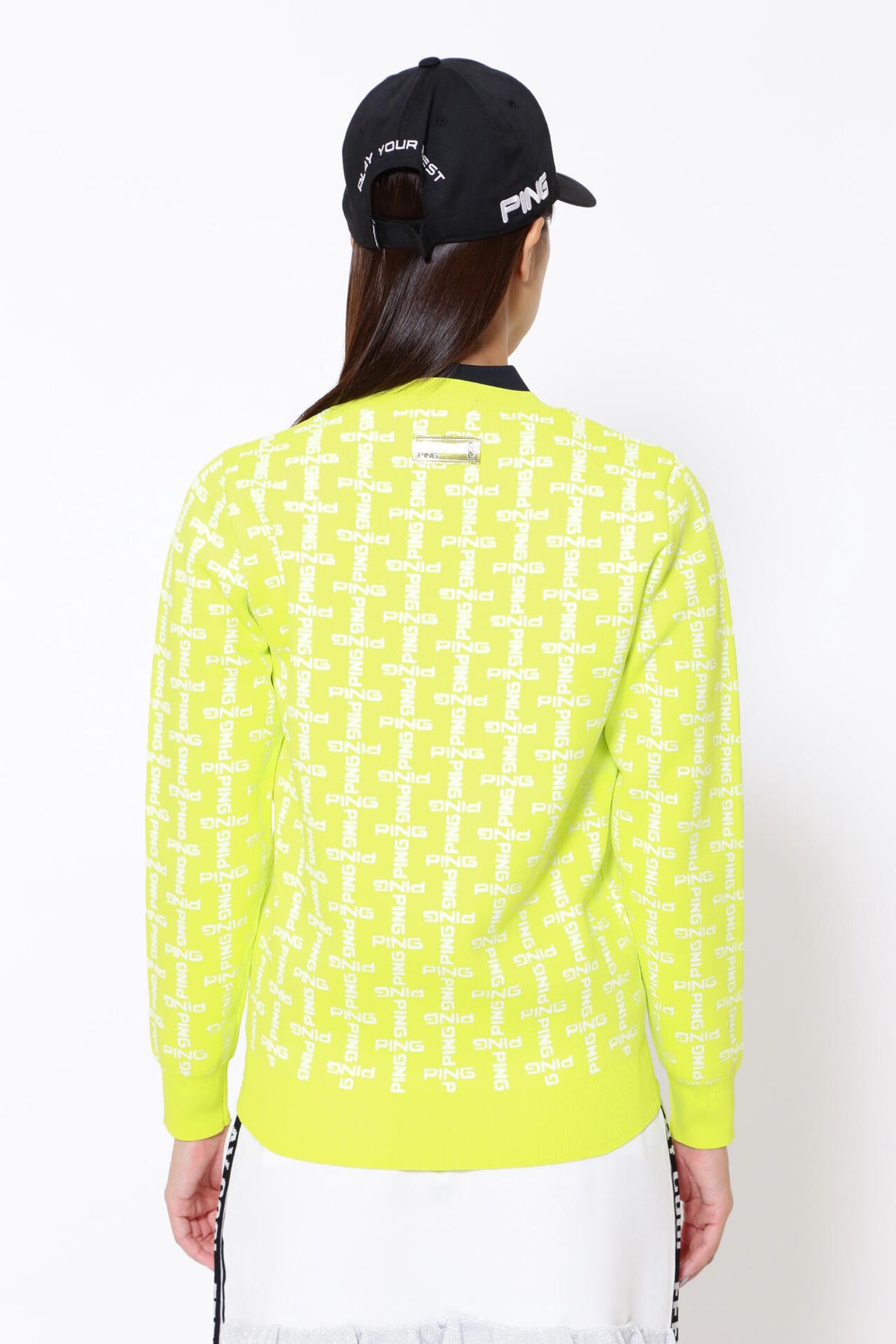 【PING APPAREL】モノグラム柄ジャガードクルーネックニットプルオーバー <GOLD> (LADIES)