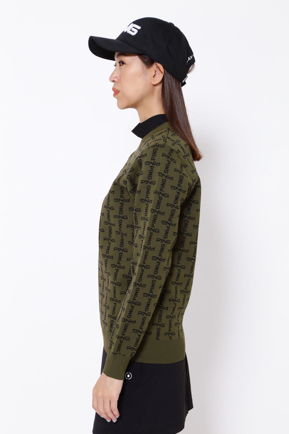 【PING APPAREL】モノグラム柄ジャガードクルーネックニットプルオーバー <GOLD> (LADIES)
