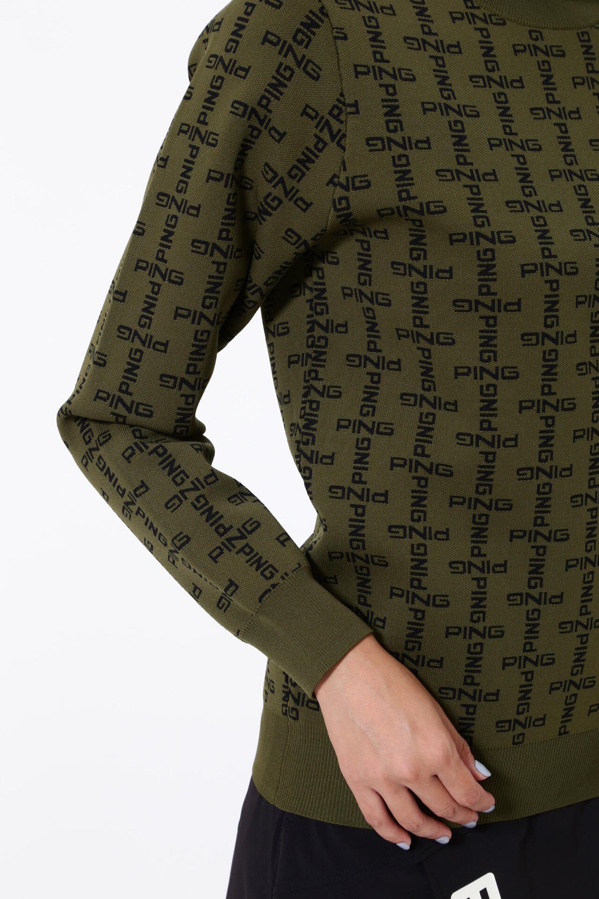 【PING APPAREL】モノグラム柄ジャガードクルーネックニットプルオーバー <GOLD> (LADIES)