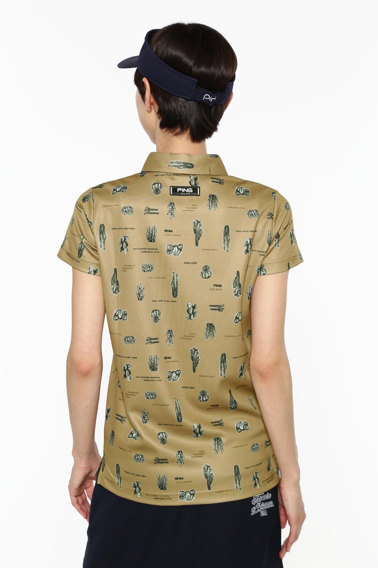 【PING APPAREL】サボテン柄 クイックドライ半袖ポロシャツ <NATIVE> (LADIES)