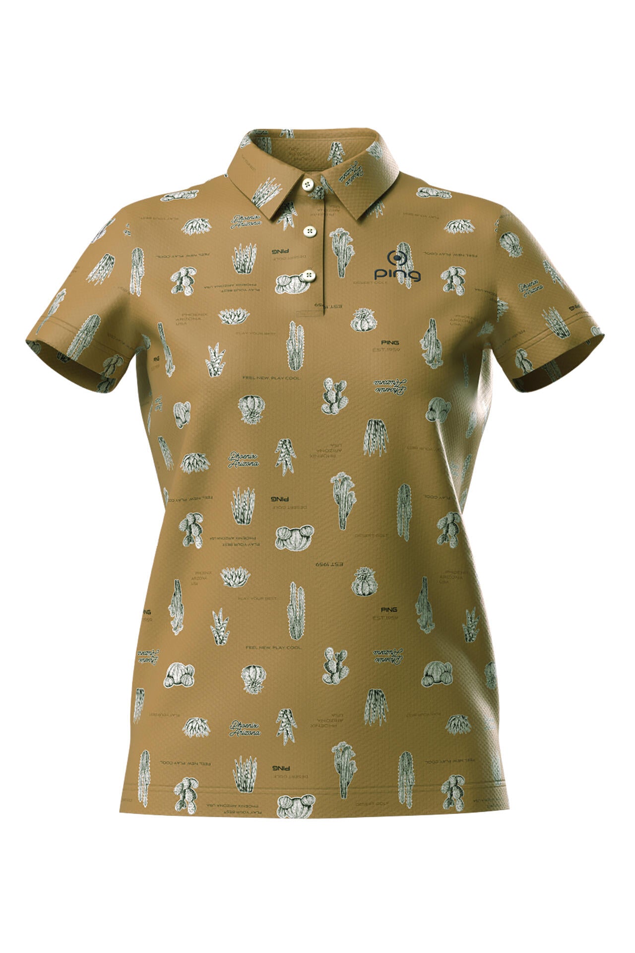 【PING APPAREL】サボテン柄 クイックドライ半袖ポロシャツ <NATIVE> (LADIES)