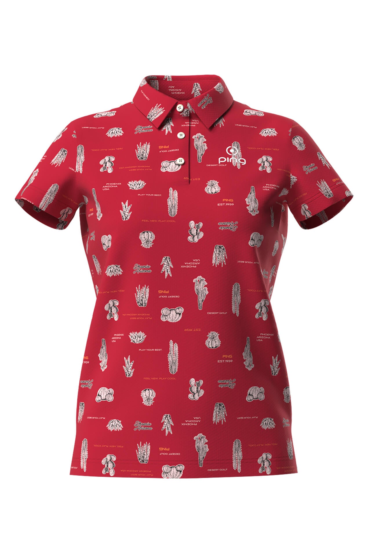 【PING APPAREL】サボテン柄 クイックドライ半袖ポロシャツ <NATIVE> (LADIES)