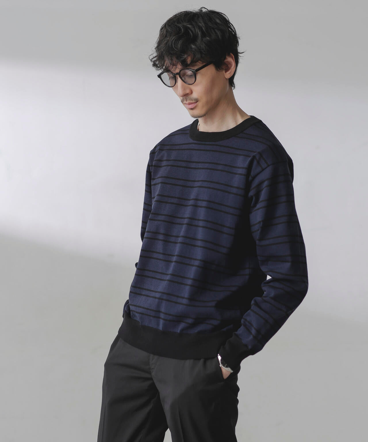 C/SORONA プレーティングボーダーニットTシャツ