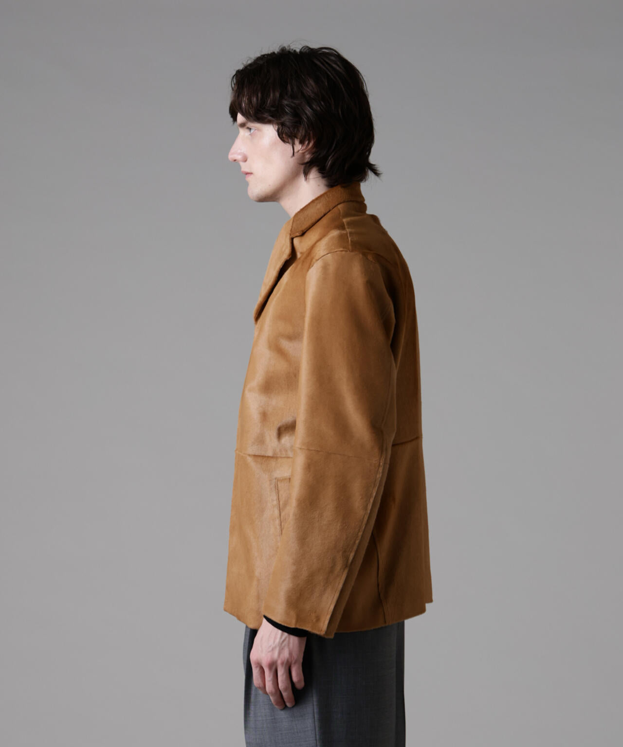 「ASSEMBLANC」ヘアリーカーフコンシールフロントジャケット