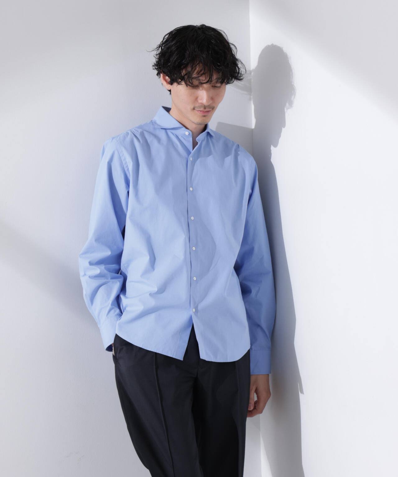 「N shirt」Anti Soaked(R) 汗染み防止ホリゾンタルカラーシャツ長袖