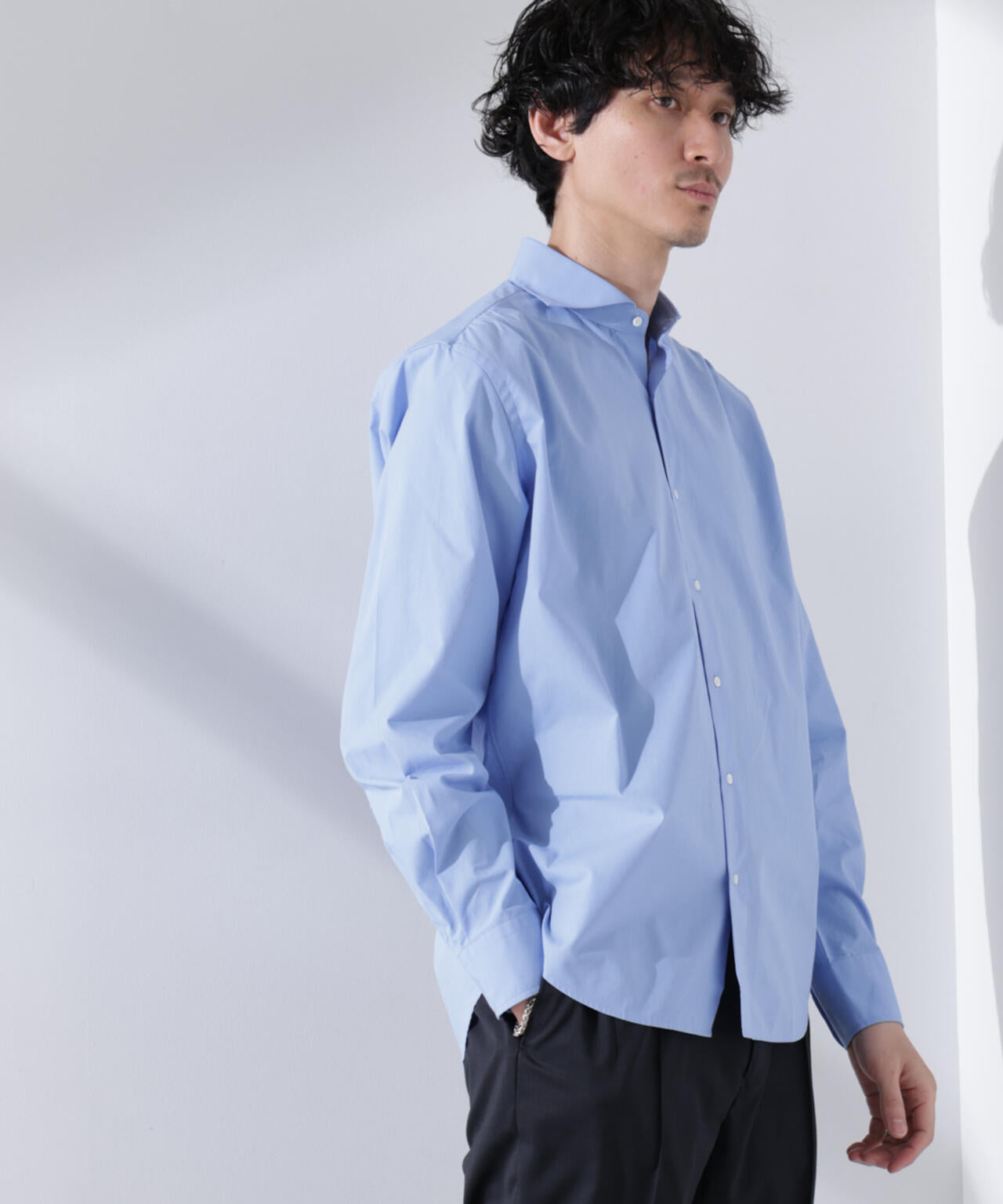 「N shirt」Anti Soaked(R) 汗染み防止ホリゾンタルカラーシャツ長袖