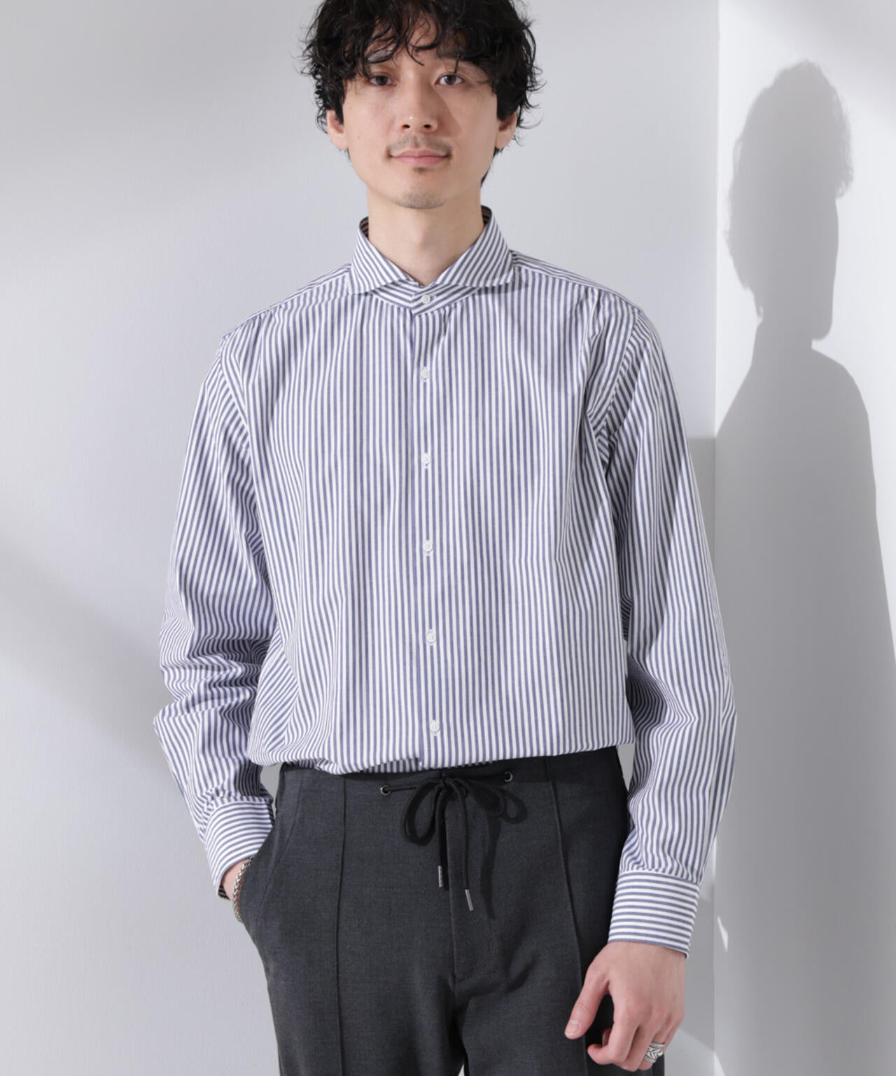 「N shirt」Anti Soaked(R) 汗染み防止ホリゾンタルカラーシャツ長袖