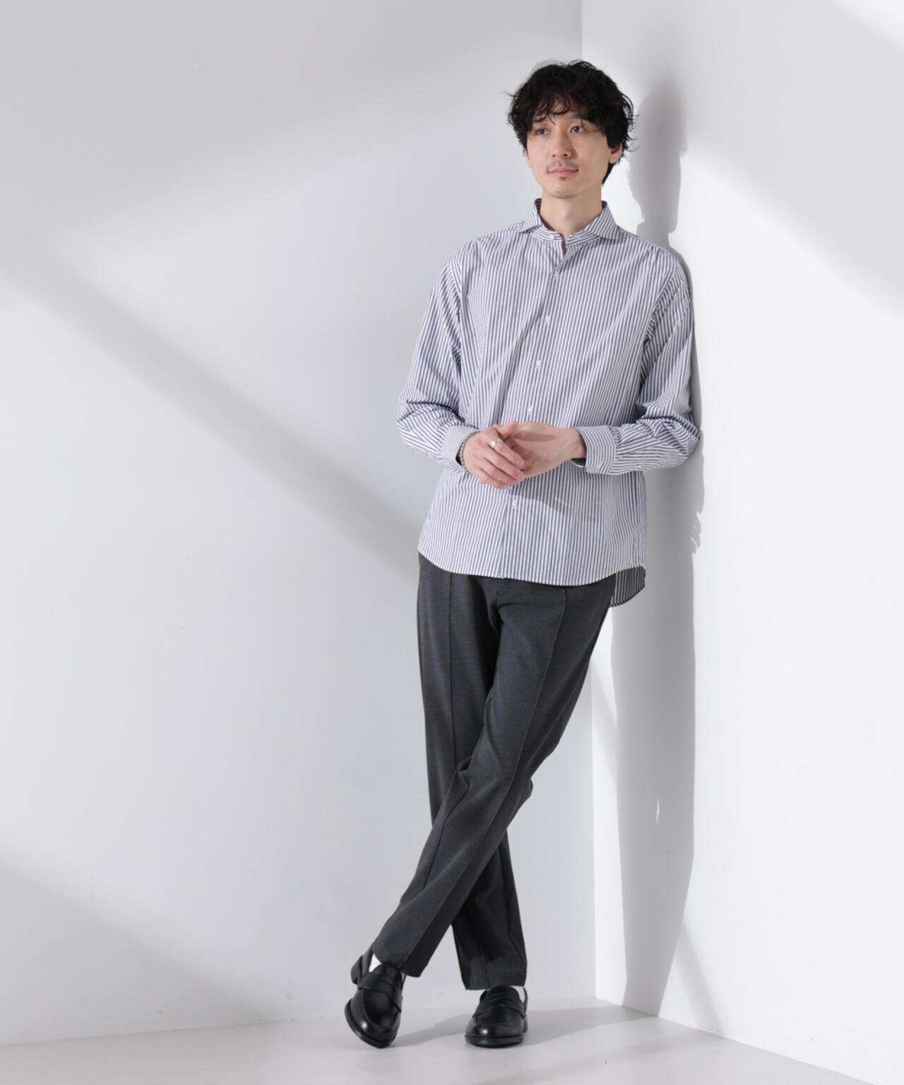 「N shirt」Anti Soaked(R) 汗染み防止ホリゾンタルカラーシャツ長袖