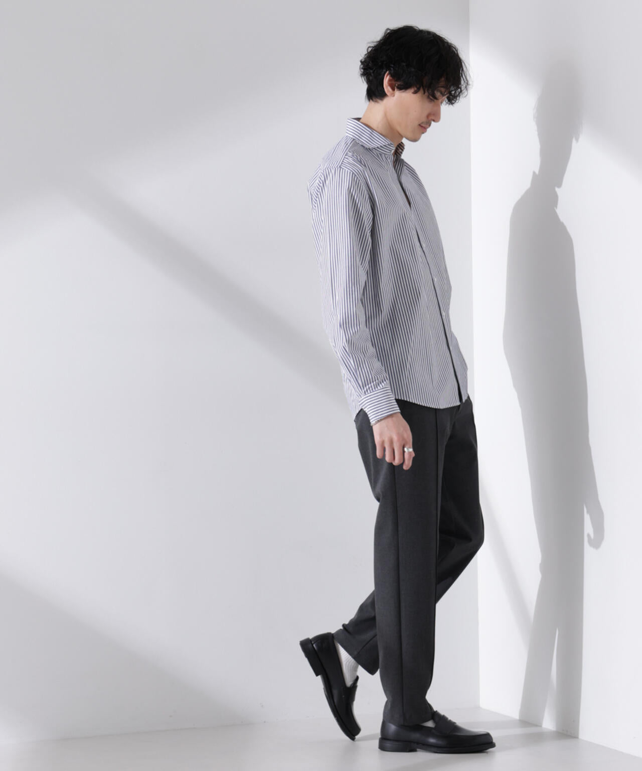 「N shirt」Anti Soaked(R) 汗染み防止ホリゾンタルカラーシャツ長袖