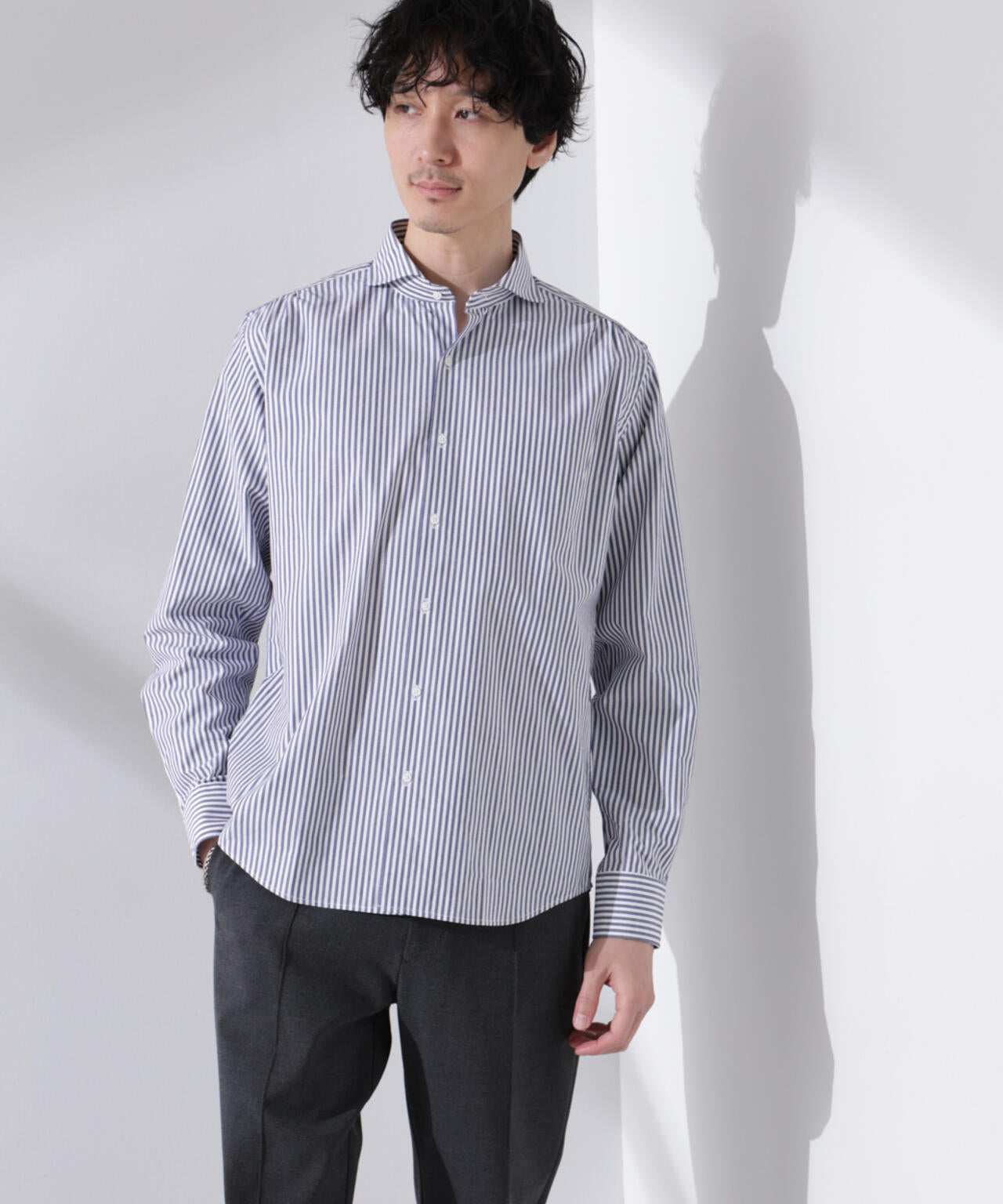 「N shirt」Anti Soaked(R) 汗染み防止ホリゾンタルカラーシャツ長袖