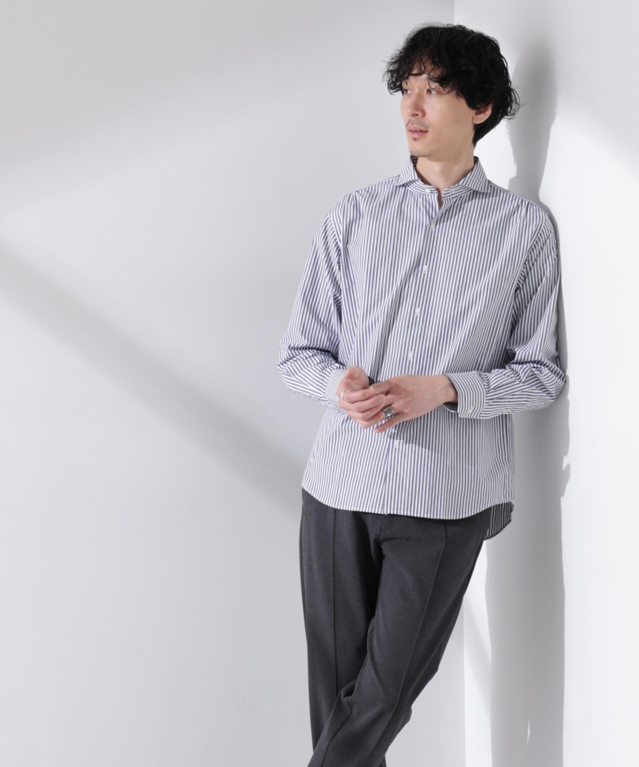「N shirt」Anti Soaked(R) 汗染み防止ホリゾンタルカラーシャツ長袖