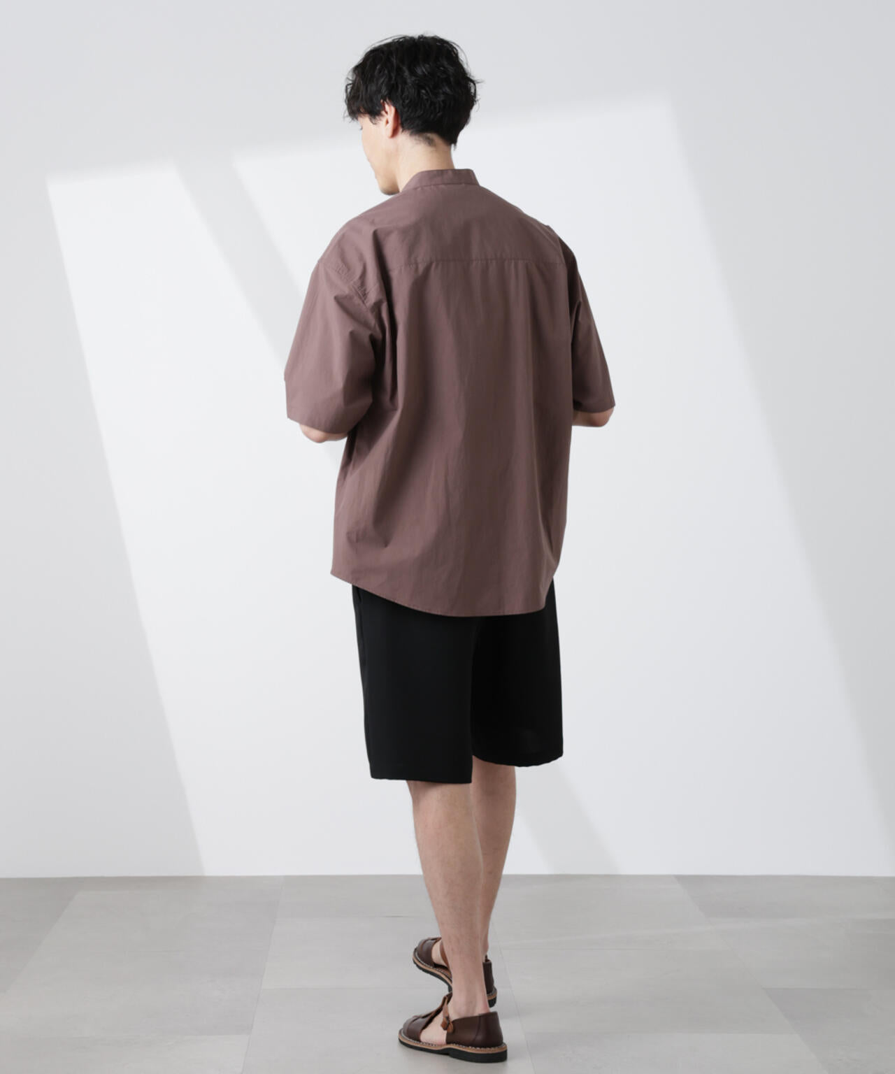 「大人のワイドシャツ」バンドカラー 半袖