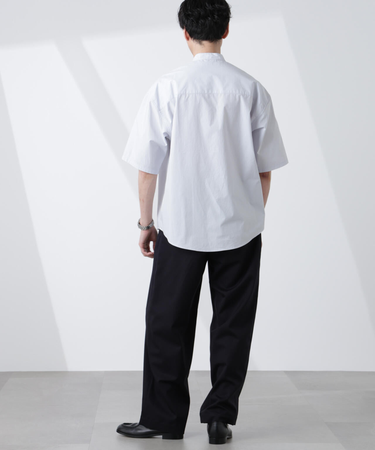 「大人のワイドシャツ」バンドカラー 半袖