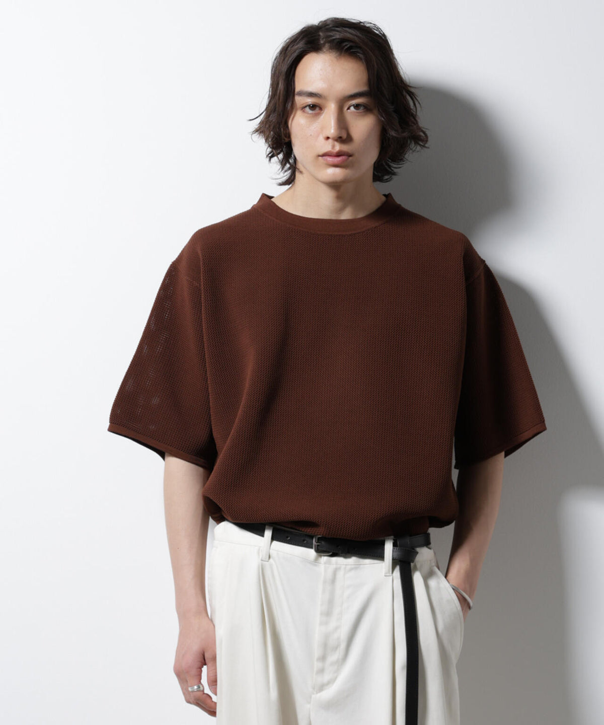 スポンディッシュ メッシュ クルーネックニットTEE