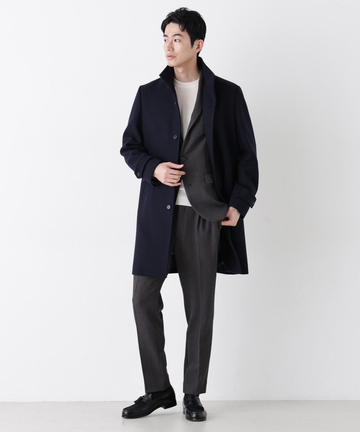 「NEW ON COAT」ウール/Nスタンドカラーコート